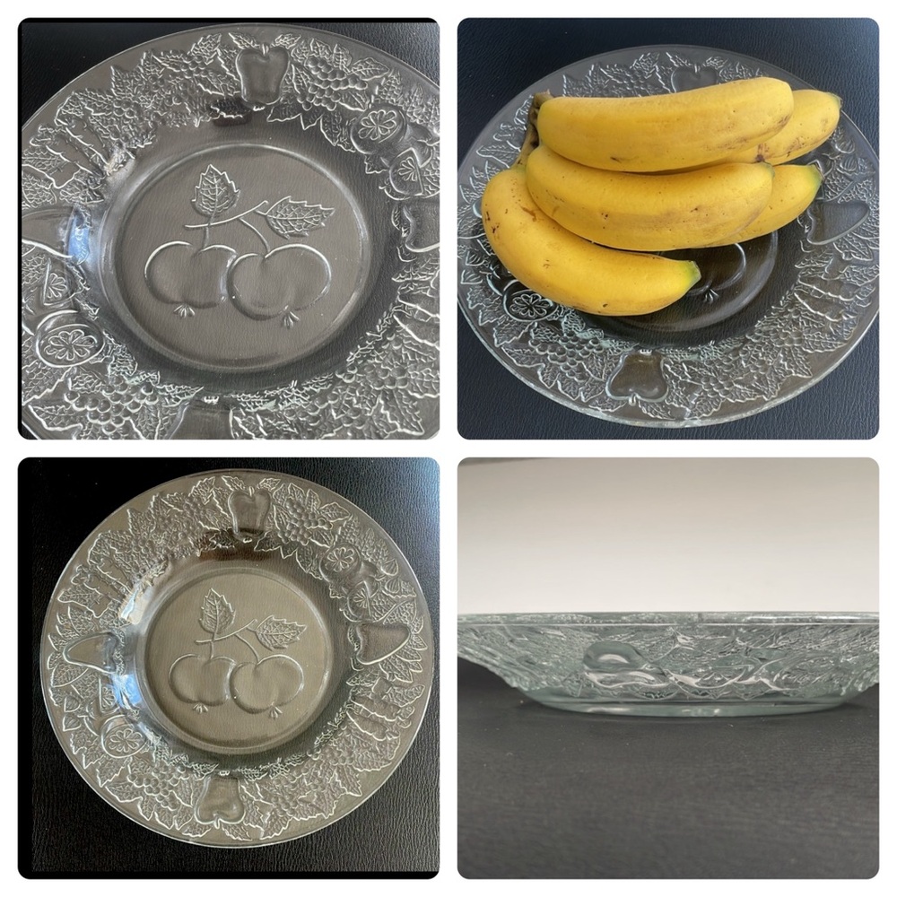 Vintage Glass Cut Fruit Tray, 9" Round x 1.5" Deep